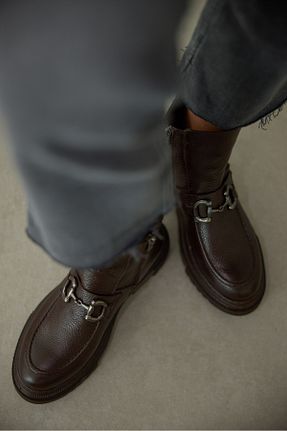 بوت / نیم بوت قهوه ای زنانه چرم خالص selinshoes - کد 872409753