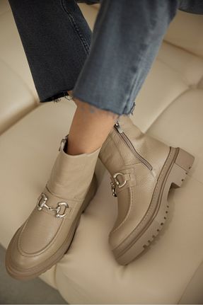 بوت / نیم بوت بژ زنانه چرم خالص selinshoes - کد 872410528