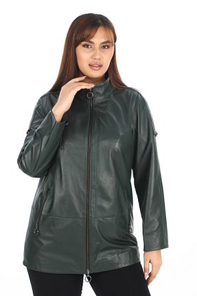کاپشن سبز زنانه چرم خالص shop - کد 872449873