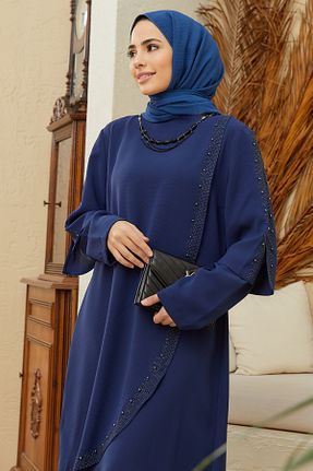لباس مجلسی حجاب سرمه ای زنانه یقه دوچرخه VAVİNOR - کد 380586507