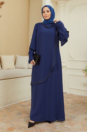 لباس مجلسی حجاب سرمه ای زنانه یقه دوچرخه VAVİNOR - کد 380586507