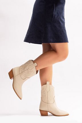 بوت / نیم بوت بژ زنانه چرم خالص Nemesis Shoes - کد 872436568