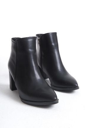 بوت / نیم بوت مشکی زنانه چرم مصنوعی LENVİE - کد 872443494