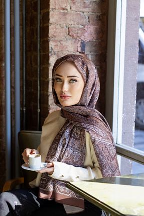 شال قهوه ای زنانه پنبه ای hkpolo - کد 872442253