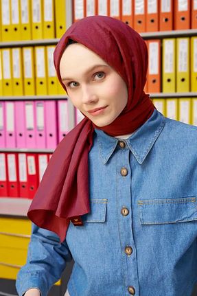 شال زرشکی زنانه پلی استر Madame Polo - کد 837994712