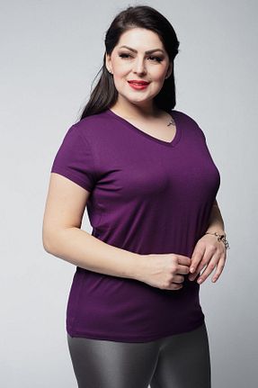 تیشرت سایز بزرگ بنفش زنانه سایز بزرگ Ebsumu - کد 36891876