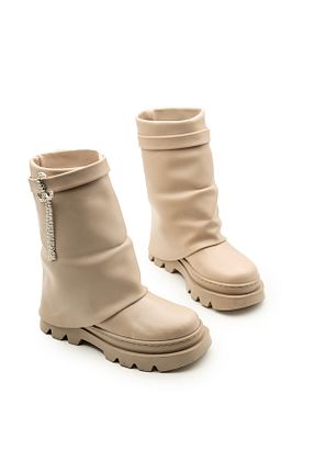 بوت / نیم بوت بژ بچه گانه چرم مصنوعی fiko - کد 872527664