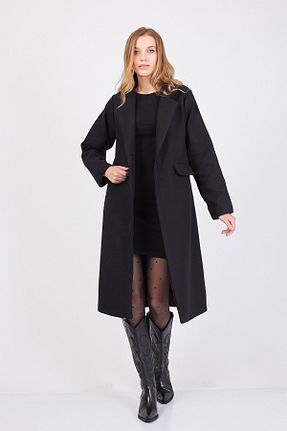 پالتو پشمی مشکی زنانه رگولار SevdeUgur - کد 74590660
