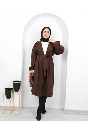 پالتو پشمی حجاب قهوه ای زنانه رگولار Tarzım Tuba - کد 766887699
