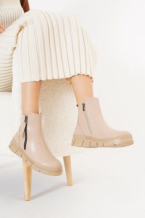 بوت / نیم بوت بژ زنانه پاشنه تخت Moda Pie - کد 872891044