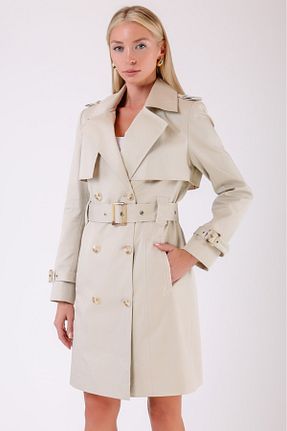 پالتو پشمی بژ زنانه رگولار Leather Club - کد 872731376