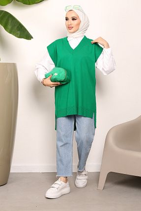 سوئیتر حجاب سبز زنانه اورسایز İmajButik - کد 769681558