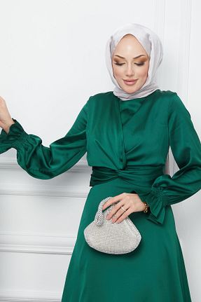 لباس مجلسی حجاب سبز زنانه یقه دوچرخه İmajButik - کد 802580330