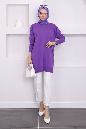 تونیک حجاب بنفش زنانه مخلوط پلی استر İmajButik - کد 865488552