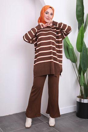 ست بالاتنه و پائین تنه حجاب قهوه ای زنانه اورسایز İmajButik - کد 865791780