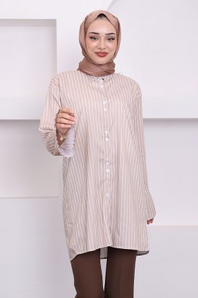 تونیک حجاب بژ زنانه مخلوط پلی استر İmajButik - کد 839343773