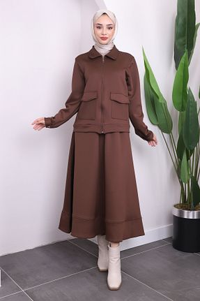 ست بالاتنه و پائین تنه حجاب قهوه ای زنانه رگولار İmajButik - کد 865506580