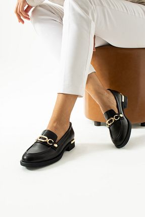 کفش لوفر مشکی زنانه چرم مصنوعی Güllü Shoes - کد 872922330