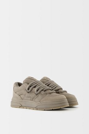 کفش اسنیکر طوسی مردانه بند دار Bershka - کد 872944614