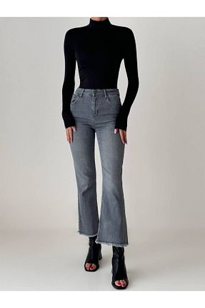 شلوار جین طوسی زنانه فاق بلند foto - کد 872948723