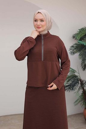 ست بالاتنه و پائین تنه قهوه ای زنانه بافتنی Armine - کد 873070601
