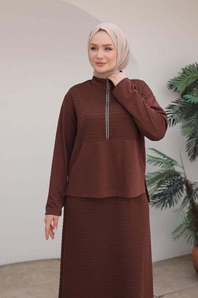 ست بالاتنه و پائین تنه قهوه ای زنانه بافتنی Armine - کد 873070601