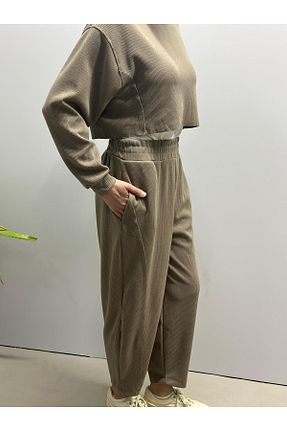 ست بالاتنه و پائین تنه قهوه ای زنانه بافتنی Yeys - کد 873090456