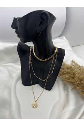 گردنبند استیل ( فولاد ) زرد زنانه استیل (فولاد) Yıldız Accessory - کد 873086368