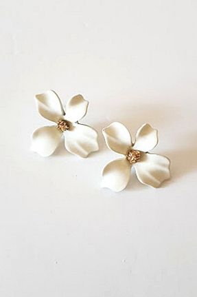 گوشواره جواهر سفید فلزی PETEK AKSESUAR - کد 34245465