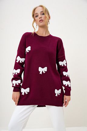 پلیور زرشکی زنانه اورسایز Trend Alaçatı Stili - کد 871048623