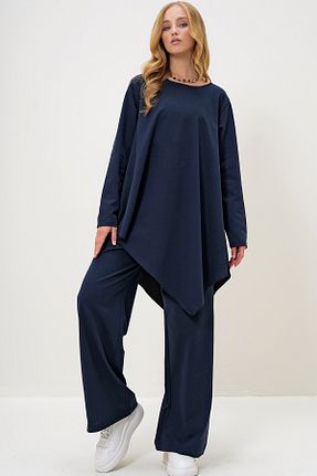 ست بالاتنه و پائین تنه سرمه ای زنانه بافتنی Trend Alaçatı Stili - کد 871108609