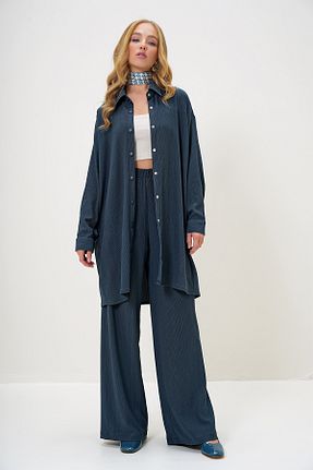 ست بالاتنه و پائین تنه آبی زنانه بافتنی Trend Alaçatı Stili - کد 868656245