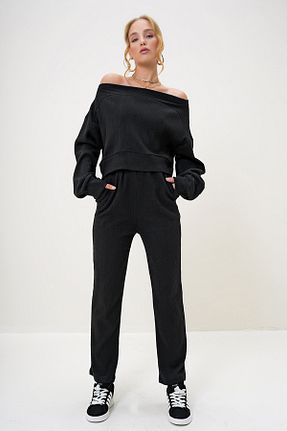 ست بالاتنه و پائین تنه مشکی زنانه بافتنی Trend Alaçatı Stili - کد 868656128