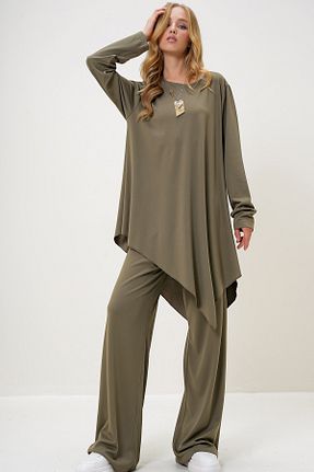 ست بالاتنه و پائین تنه خاکی زنانه بافتنی Trend Alaçatı Stili - کد 868656071
