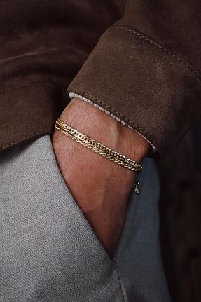 دستبند نقره طلائی مردانه 925 عیار FRNCH - کد 871371734