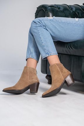 بوت / نیم بوت قهوه ای زنانه چرم خالص FS KOMBİN - کد 871389161