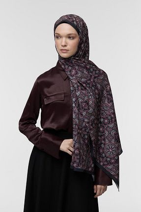 شال زرشکی زنانه کرپ Qef - کد 871385179