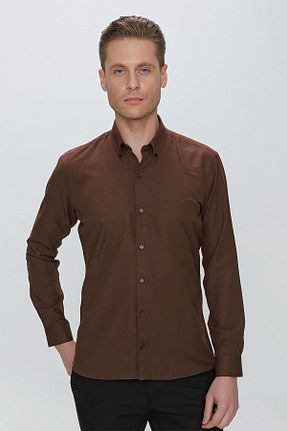 پیراهن قهوه ای مردانه اسلیم فیت Efor - کد 646904362