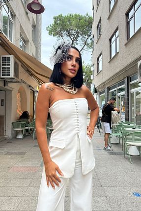 ست بالاتنه و پائین تنه سفید زنانه بافتنی waya - کد 871452419