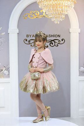 لباس مجلسی و فارغ التحصیلی صورتی بچه گانه توری By Feyza Kids Collection - کد 871528750