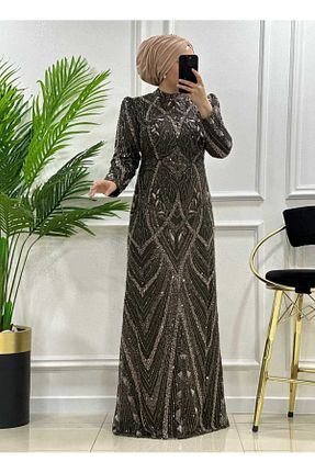 لباس مجلسی و فارغ التحصیلی خاکی زنانه کرپ masalabiyem - کد 871518481