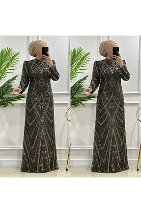 لباس مجلسی و فارغ التحصیلی خاکی زنانه کرپ masalabiyem - کد 871518481