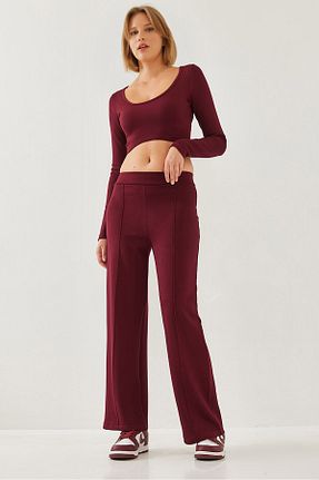 ست بالاتنه و پائین تنه زرشکی زنانه بافتنی Bianco Lucci - کد 871507158
