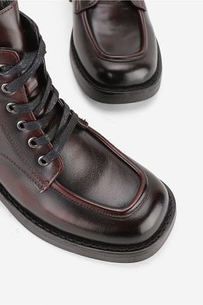بوت / نیم بوت زرشکی زنانه چرم خالص TUNAELLİ - کد 871643558