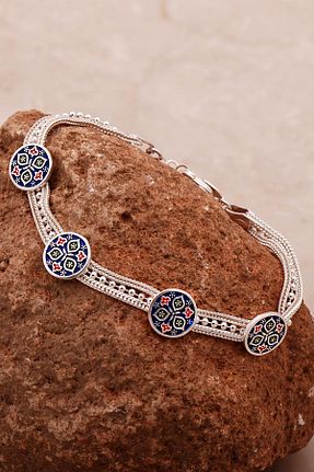 دستبند نقره سبز زنانه 925 عیار Sümer Telkari - کد 731754671