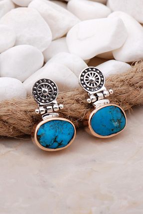 گوشواره نقره فیروزه ای زنانه 925 عیار Sümer Telkari - کد 76232352