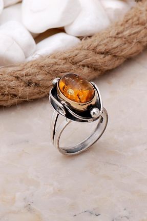انگشتر نقره زنانه کهربا Sümer Telkari - کد 68264250