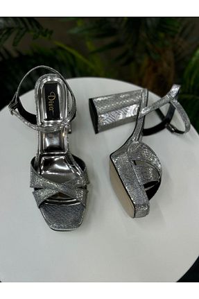 کفش مجلسی طلائی زنانه پاشنه ضخیم DİVA - کد 871686430
