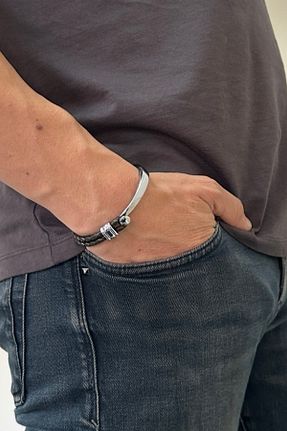 دستبند جواهر خاکی مردانه چرم MAZEN - کد 871705863