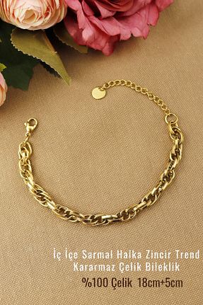 دستبند استیل (فولاد) طلائی زنانه استیل ضد زنگ Keyifli Hayaller - کد 823508290